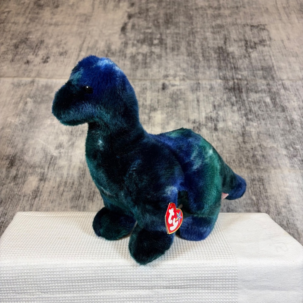 Ty Beanie Buddies Bronty the Dinosaur Blue Teal Tie Dye Plush 1999 Vintage